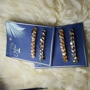 Sincerely Jules Scunci Iridescent Beaded Barettes Hair Clips- Gold Tone lot of 2